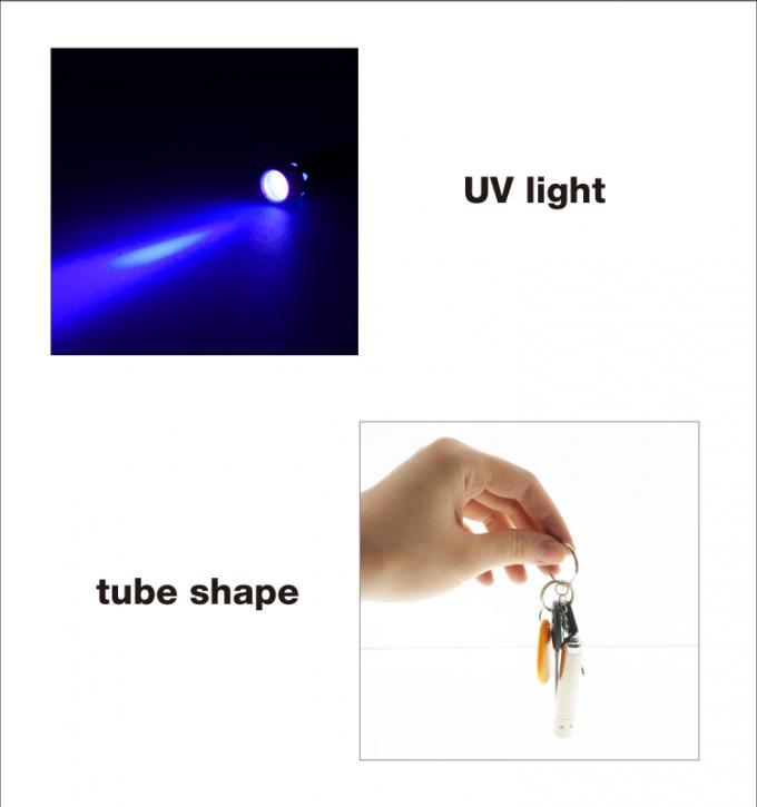 l'anello inossidabile del pulsante s della coda della luce UV 3xLR44 (AG13) dell'argento dello stell di forma del tubo ha condotto la luce del keychain per il premio di promozione del regalo così