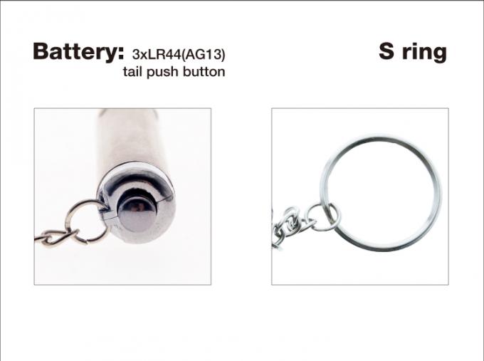 l'anello inossidabile del pulsante s della coda della luce UV 3xLR44 (AG13) dell'argento dello stell di forma del tubo ha condotto la luce del keychain per il premio di promozione del regalo così