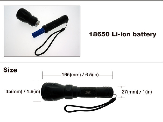 Resistenza all'acqua d'immersione della torcia elettrica IPX8 di Handsize LED con la batteria dello ione di 18650 Li
