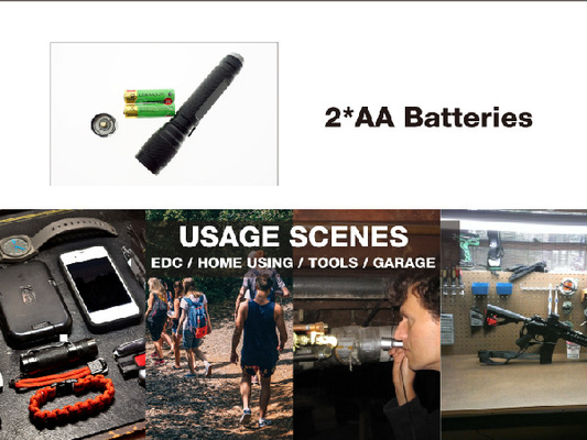 tradizionale handsize la torcia elettrica di zumata dell'alto lume principale cree pratico delle batterie 2*AA per EDC