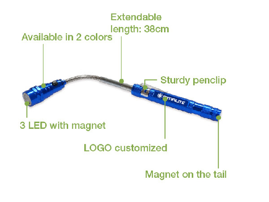 Materiale principale magnetico telescopico allungabile della lega di alluminio della torcia elettrica 38cm